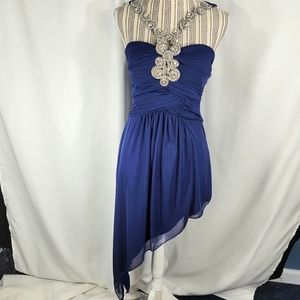 Trixxi BlueGrecian Style Formal Wedding Asymmetrical Hem Jeweled Front Size 9